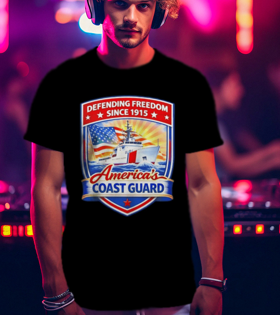 Defending Freedom Since 1915 America's Coast Guard US Flag Ship T-Shirt
