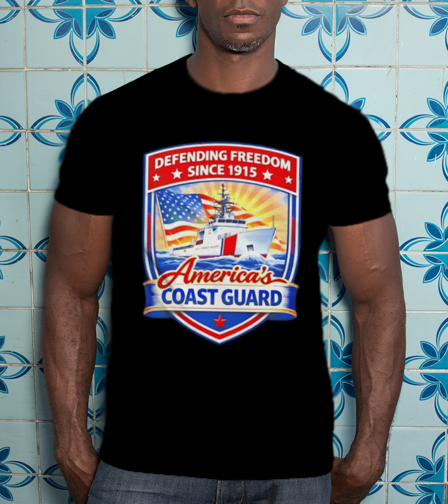 Defending Freedom Since 1915 America's Coast Guard US Flag Ship T-Shirt