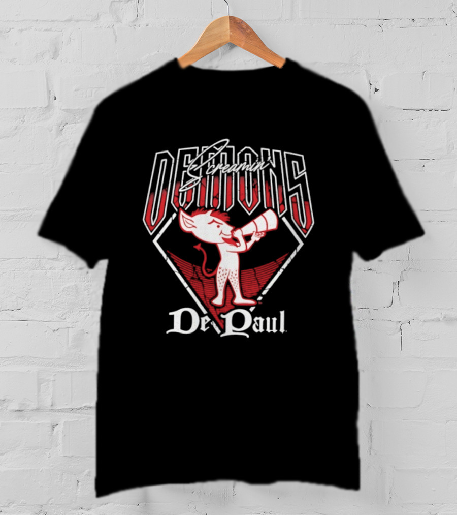 DePaul Screamin' Demons Baseball Cartoon Character Megaphone T-Shirt