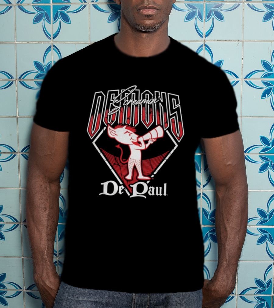 DePaul Screamin' Demons Baseball Cartoon Character Megaphone T-Shirt