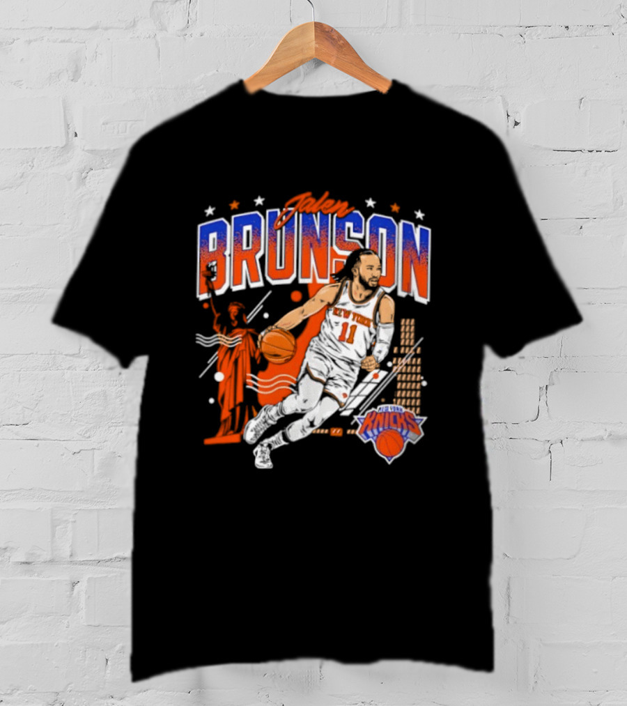 Jalen Brunson New York Knicks NBA Basketball Skyline Statue Of Liberty City Stars T-Shirt