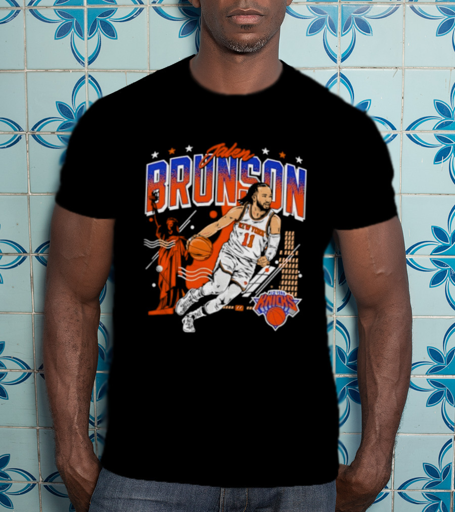 Jalen Brunson New York Knicks NBA Basketball Skyline Statue Of Liberty City Stars T-Shirt
