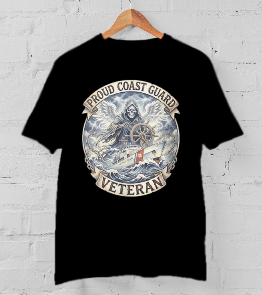 Proud Coast Guard Veteran Grim Reaper With Ship And Wheel T-Shirt