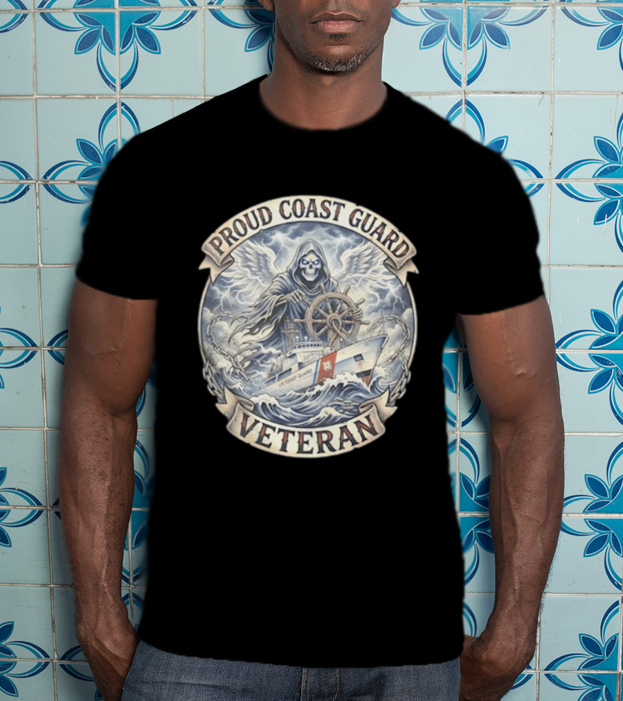 Proud Coast Guard Veteran Grim Reaper With Ship And Wheel T-Shirt