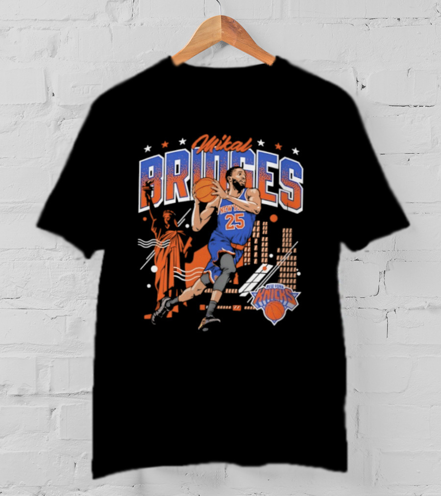 Mikal Bridges New York Knicks Basketball Skyline Statue Of Liberty T-Shirt