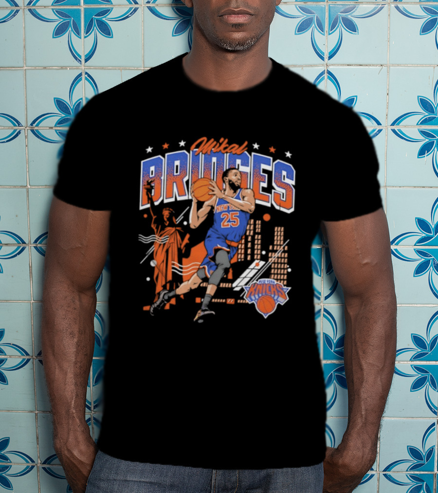 Mikal Bridges New York Knicks Basketball Skyline Statue Of Liberty T-Shirt