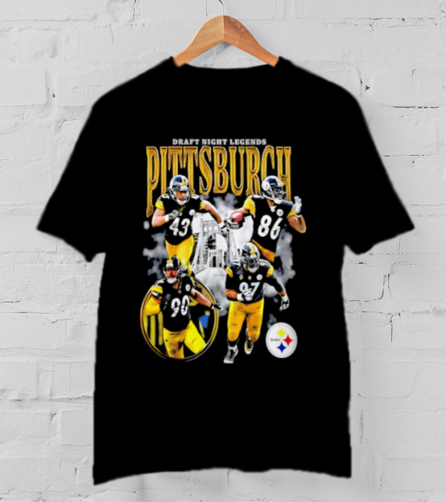 Pittsburgh Draft Night Legends Steelers Football Players And Iconic Trio T-Shirt