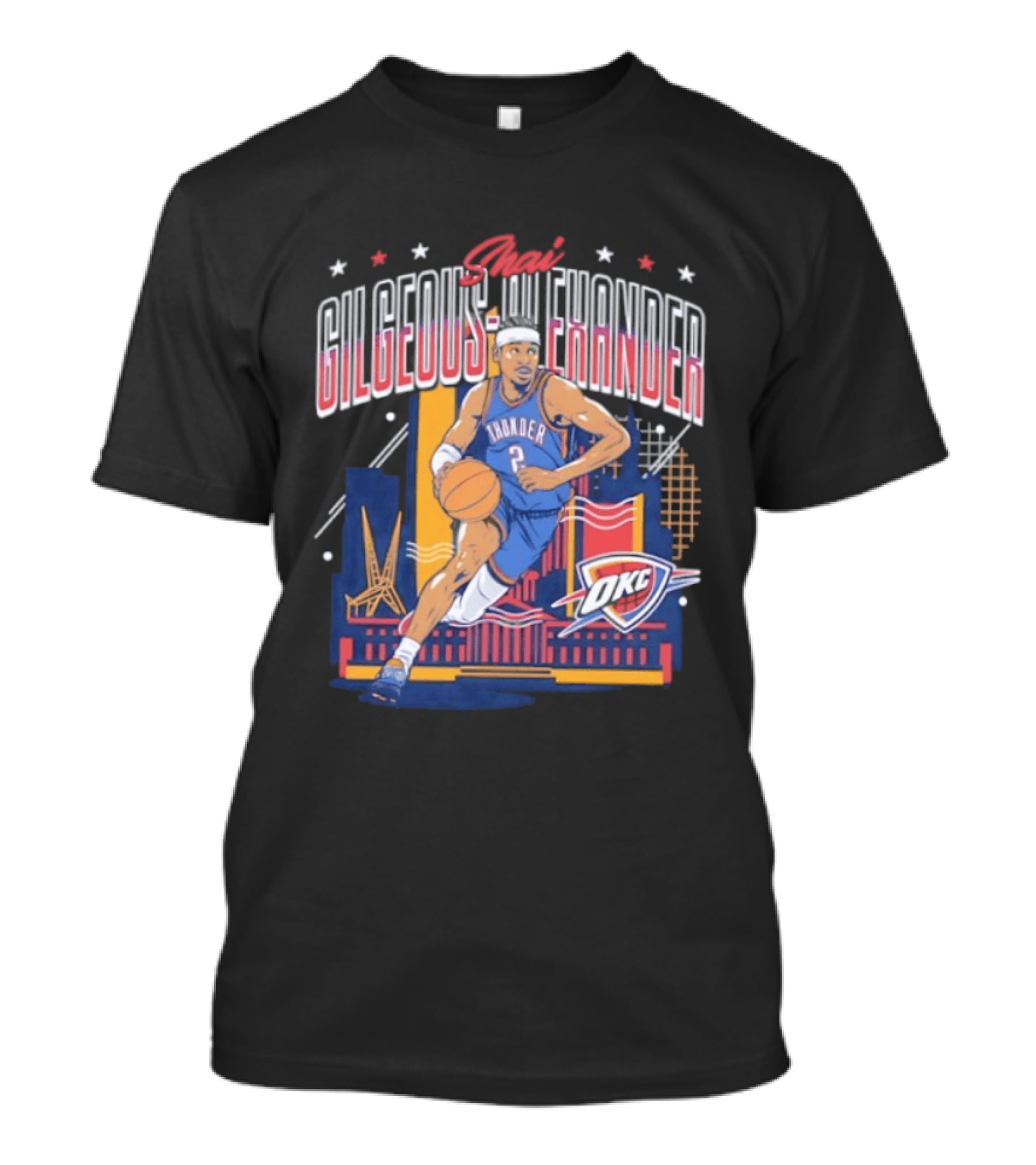Shai Gilgeous Alexander Thunder 2 Oklahoma City Skyline Stars Basketball T-Shirt