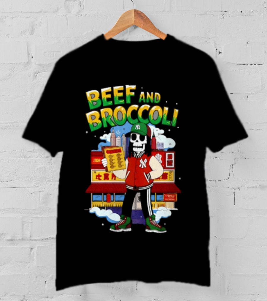 Beef And Broccoli Skeleton In NYC Street Food T-Shirt