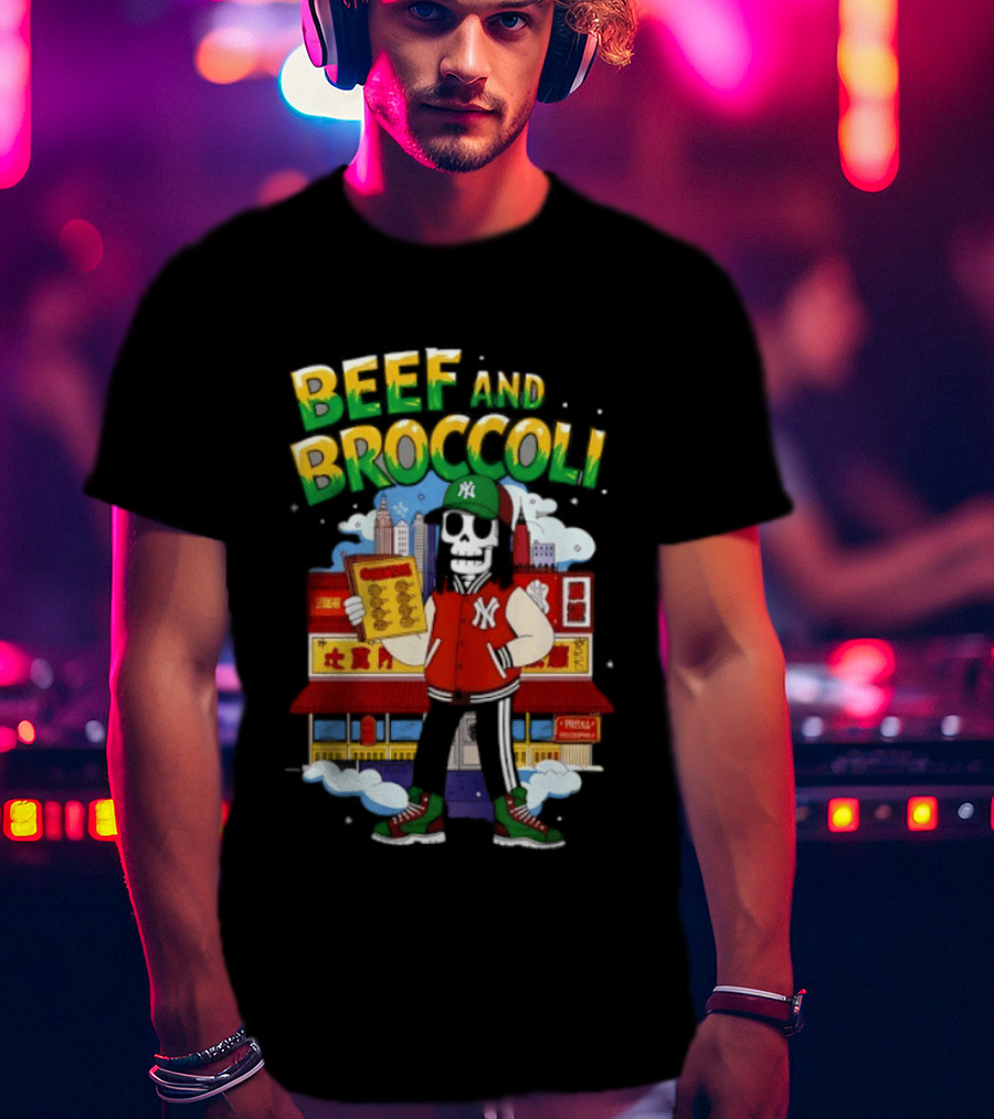 Beef And Broccoli Skeleton In NYC Street Food T-Shirt
