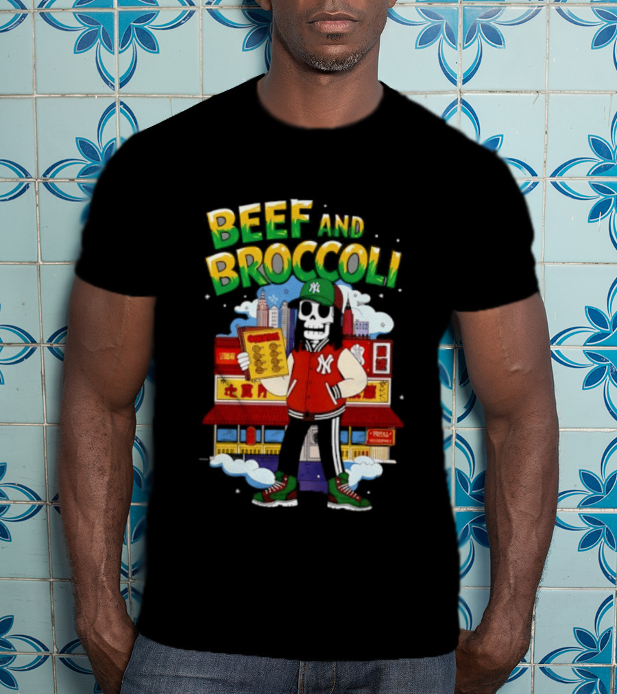 Beef And Broccoli Skeleton In NYC Street Food T-Shirt