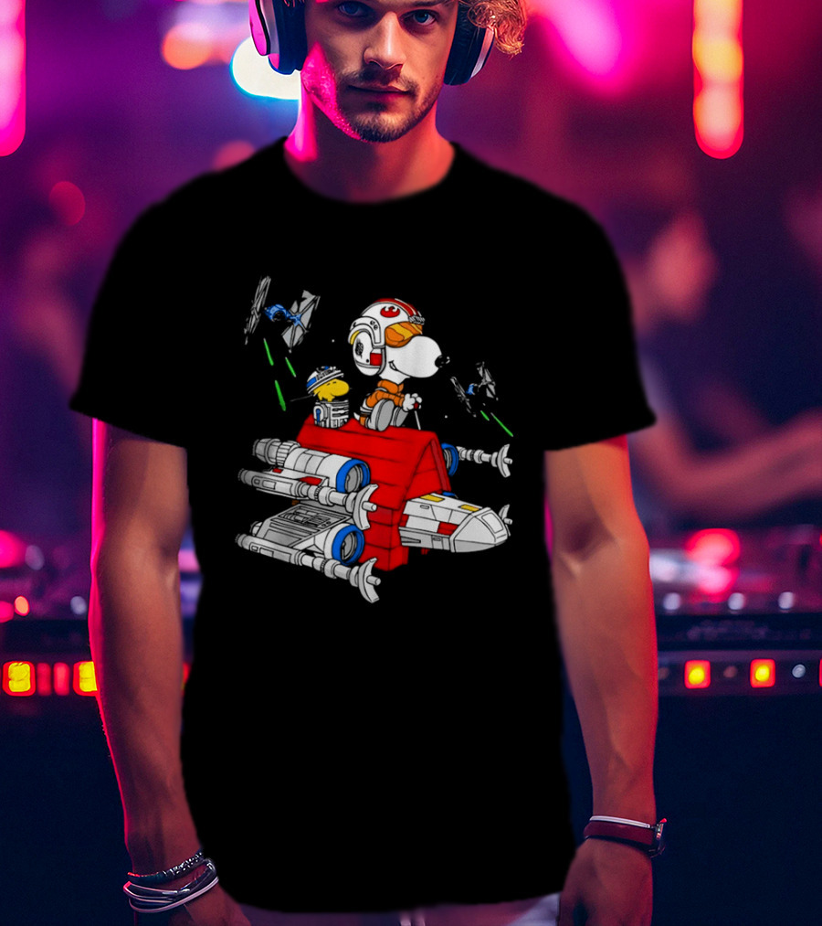 Snoopy X Wing Pilot Woodstock R2 D2 Star Wars Peanuts T-Shirt