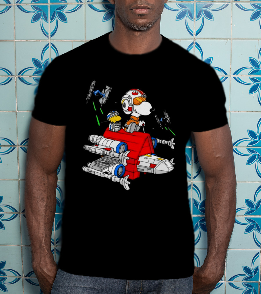 Snoopy X Wing Pilot Woodstock R2 D2 Star Wars Peanuts T-Shirt