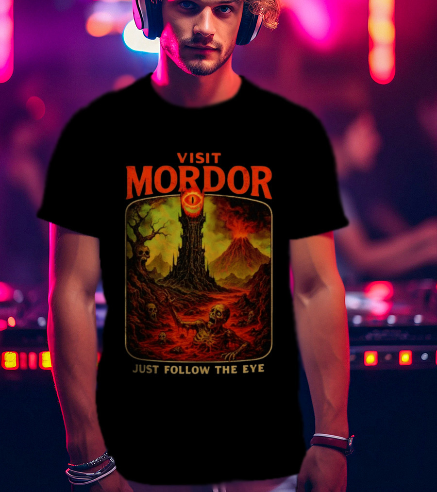 Visit Mordor Just Follow The Eye Tower And Volcano Adventure T-Shirt