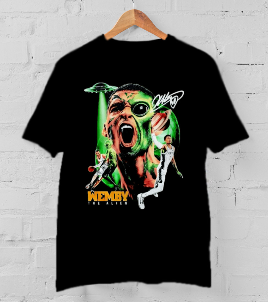 Wemby The Alien San Antonio Spurs NBA UFO Theme With Signature T-Shirt