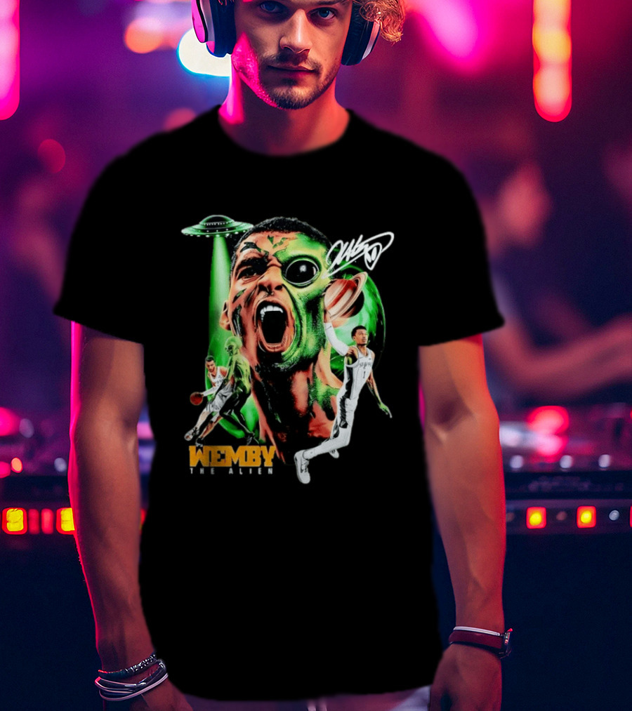 Wemby The Alien San Antonio Spurs NBA UFO Theme With Signature T-Shirt