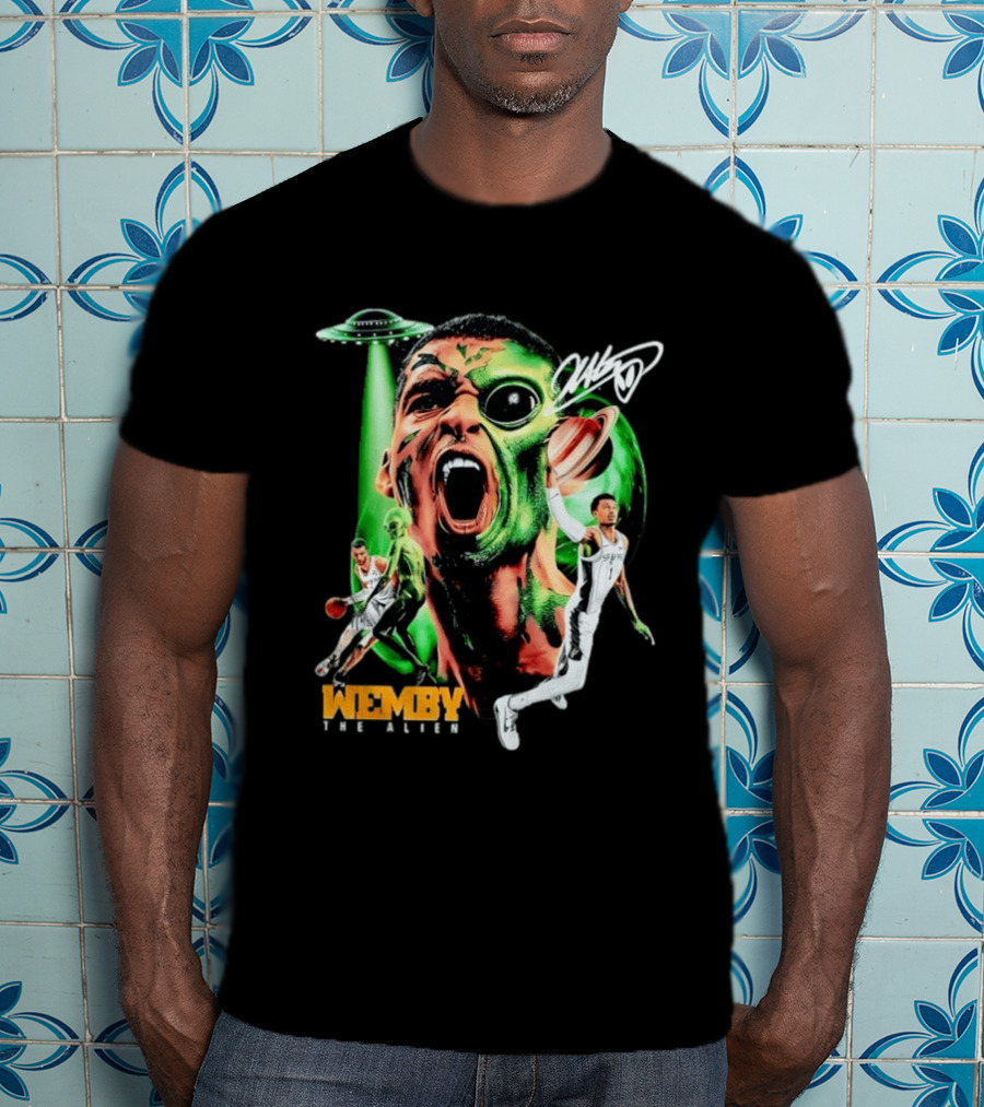 Wemby The Alien San Antonio Spurs NBA UFO Theme With Signature T-Shirt