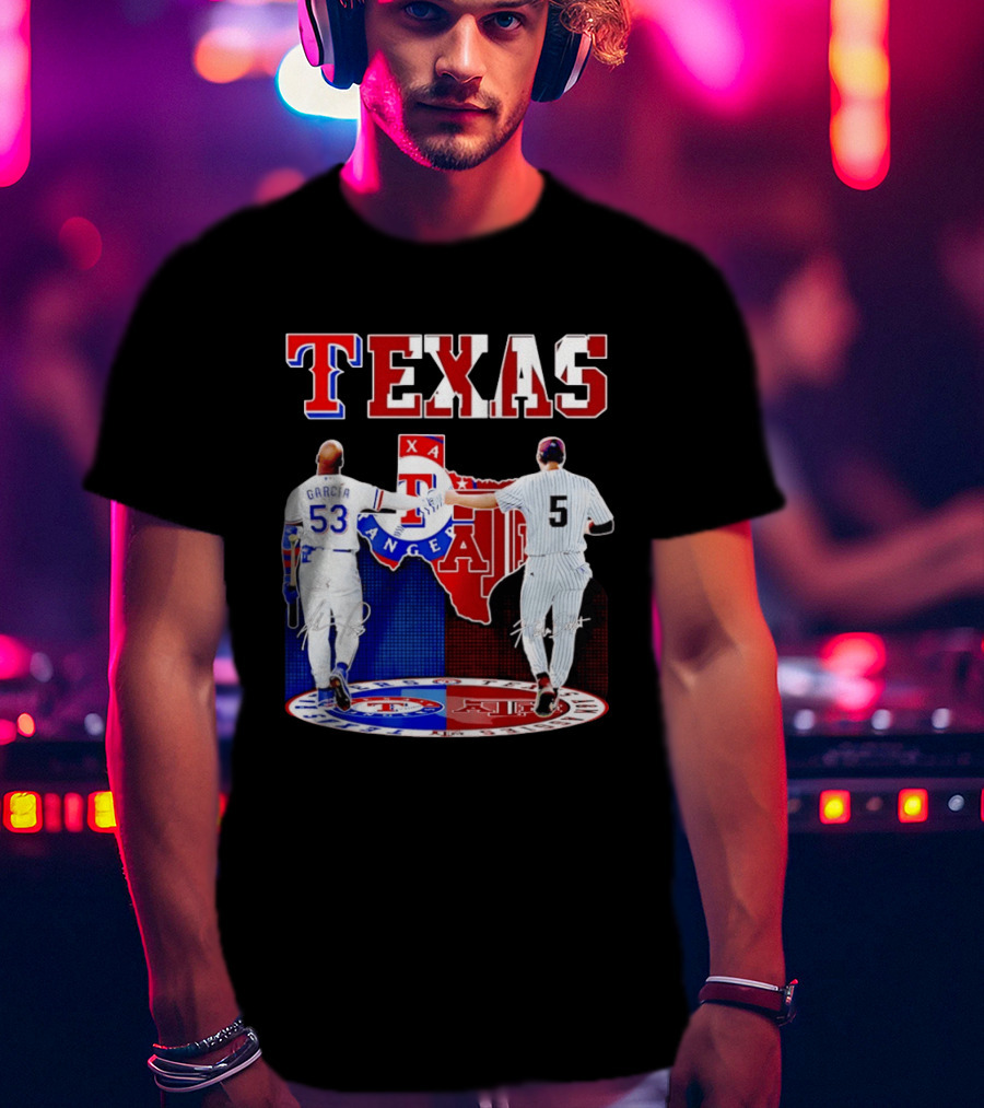 Texas Rangers Adolis Garcia And Texas A&M Aggies Hunter Schott Split Map T-Shirt