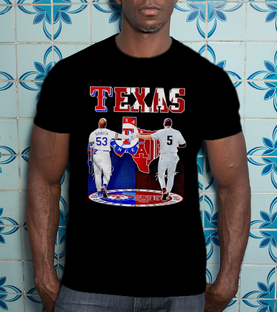 Texas Rangers Adolis Garcia And Texas A&M Aggies Hunter Schott Split Map T-Shirt