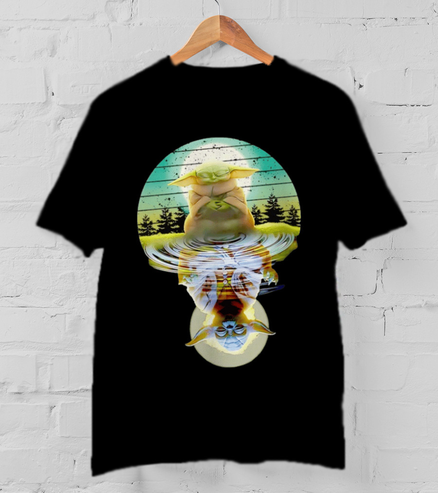 Baby Yoda Star Wars Meditation Forest Reflection Ripples T-Shirt