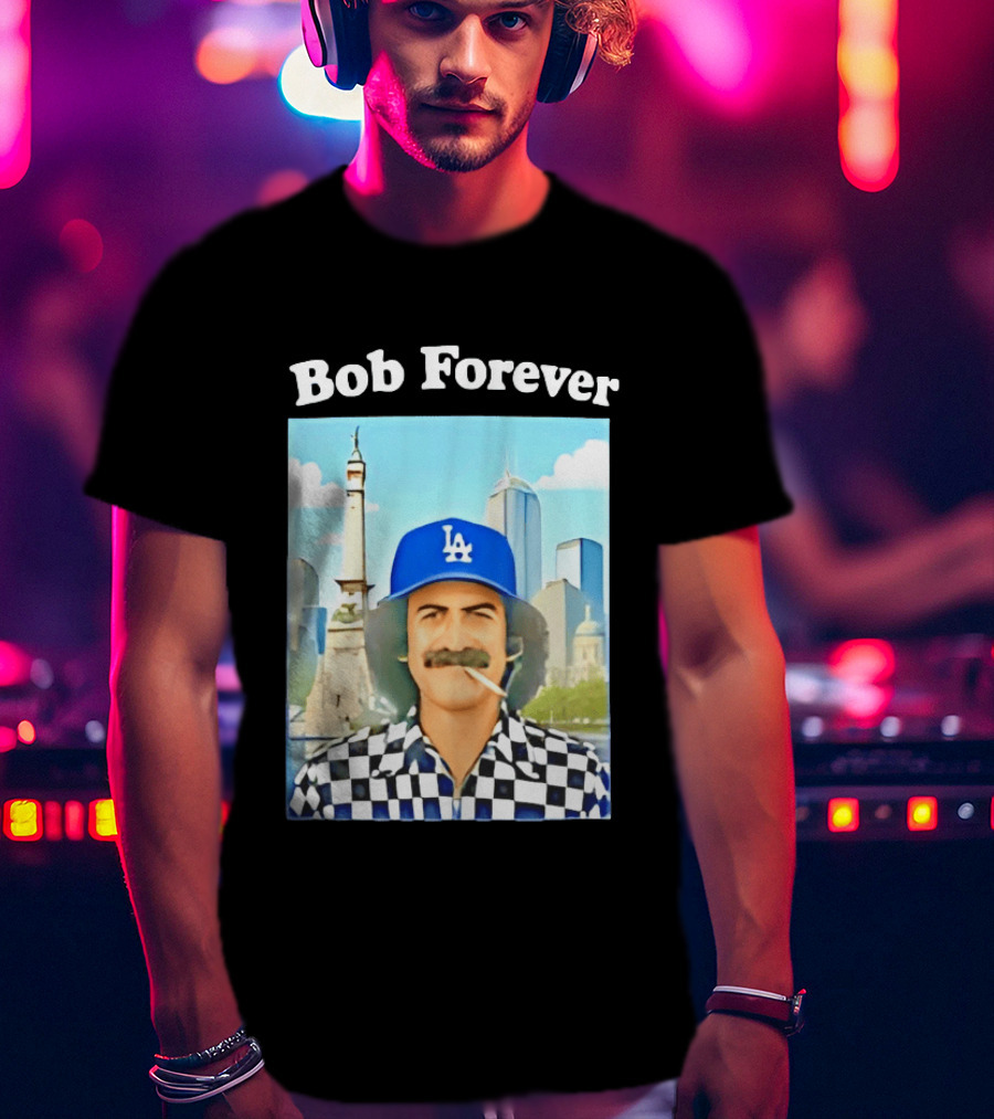 Bob Forever Los Angeles Dodgers Skyline Checkerboard Hat T-Shirt