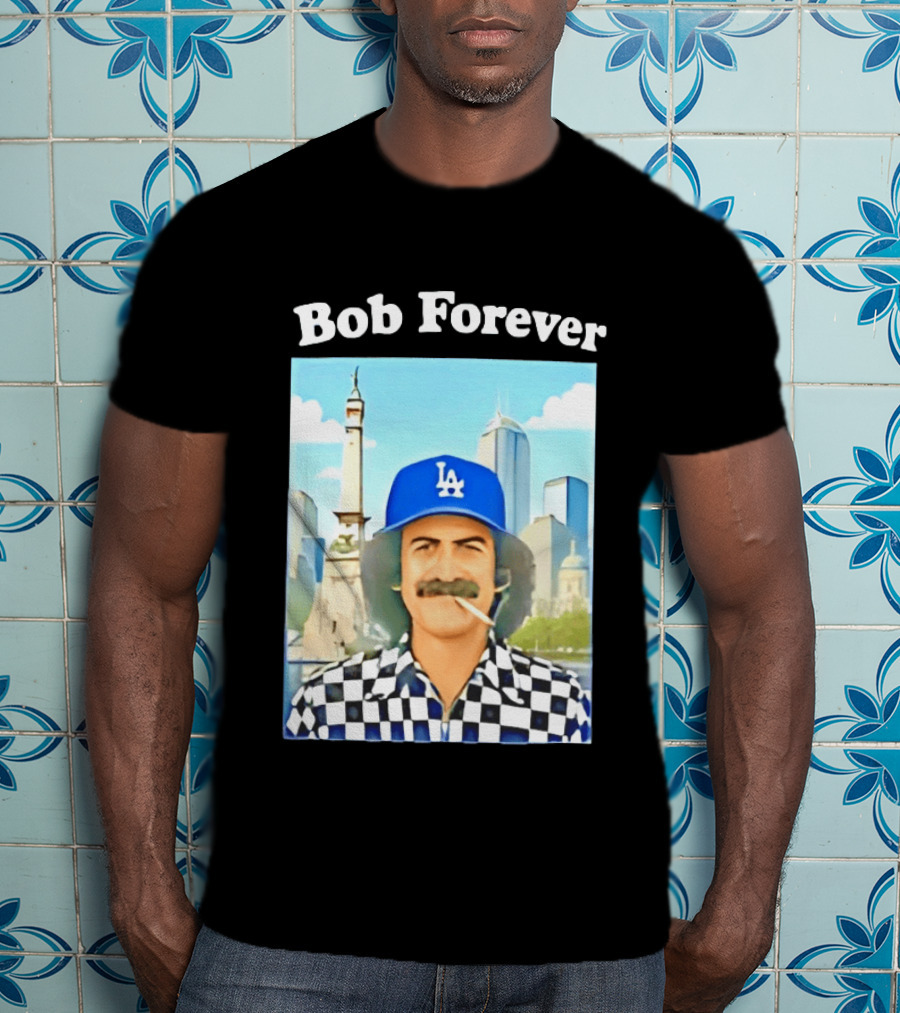 Bob Forever Los Angeles Dodgers Skyline Checkerboard Hat T-Shirt