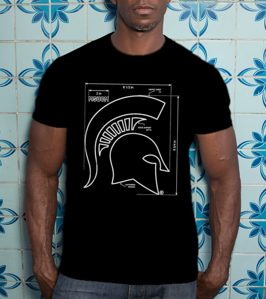 Michigan State Spartans MSUCM Helmet Crest Ridge Support Hammered Bronze Blueprint T-Shirt