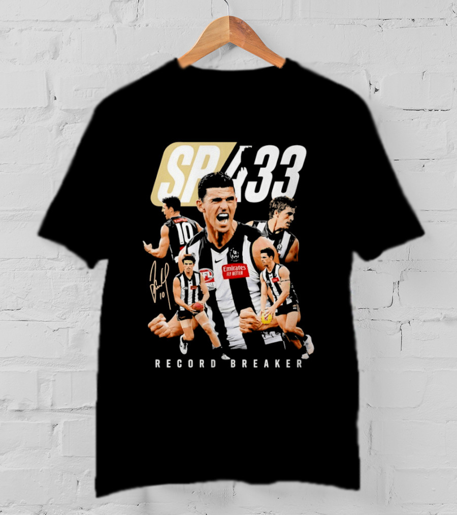 Scott Pendlebury SP 433 Collingwood Magpies Emirates Record Breaker Career Collage T-Shirt