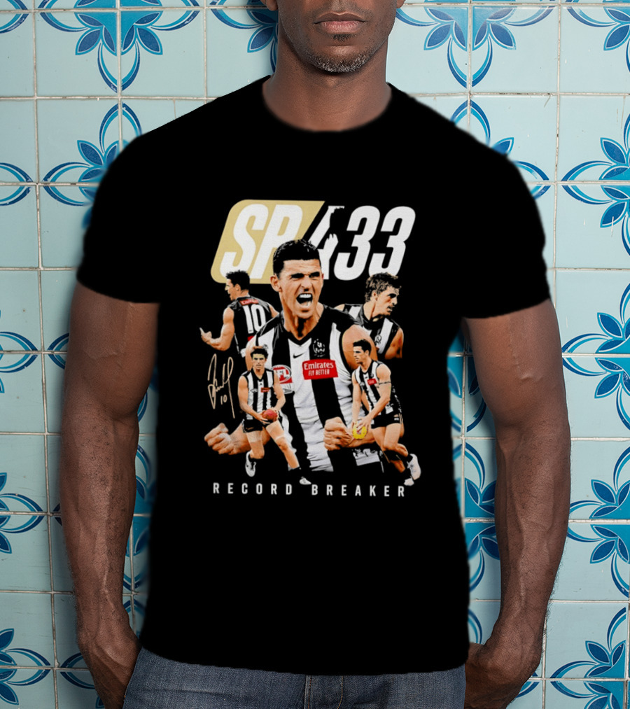 Scott Pendlebury SP 433 Collingwood Magpies Emirates Record Breaker Career Collage T-Shirt