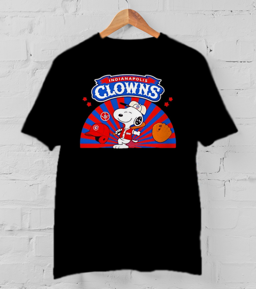 Snoopy Indianapolis Clowns Baseball Vintage Style Red Blue Peanuts Comic Strip Baseball Bat Glove Cap T-Shirt