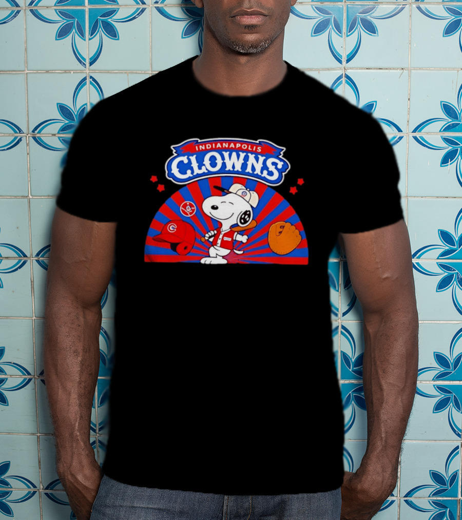 Snoopy Indianapolis Clowns Baseball Vintage Style Red Blue Peanuts Comic Strip Baseball Bat Glove Cap T-Shirt