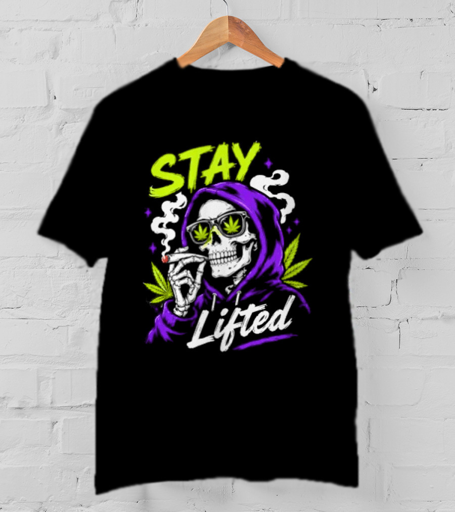 Stay Lifted Skeleton Smoking Weed Vapor Clouds Psychedelic T-Shirt