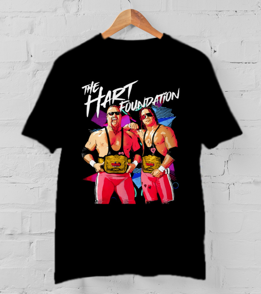The Hart Foundation WWE Champions With Belts And Sunglasses T-Shirt
