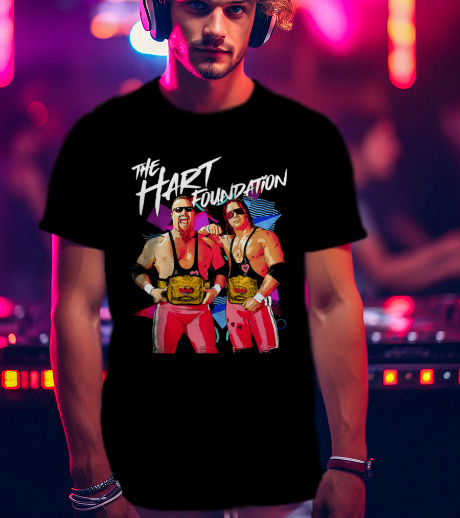 The Hart Foundation WWE Champions With Belts And Sunglasses T-Shirt