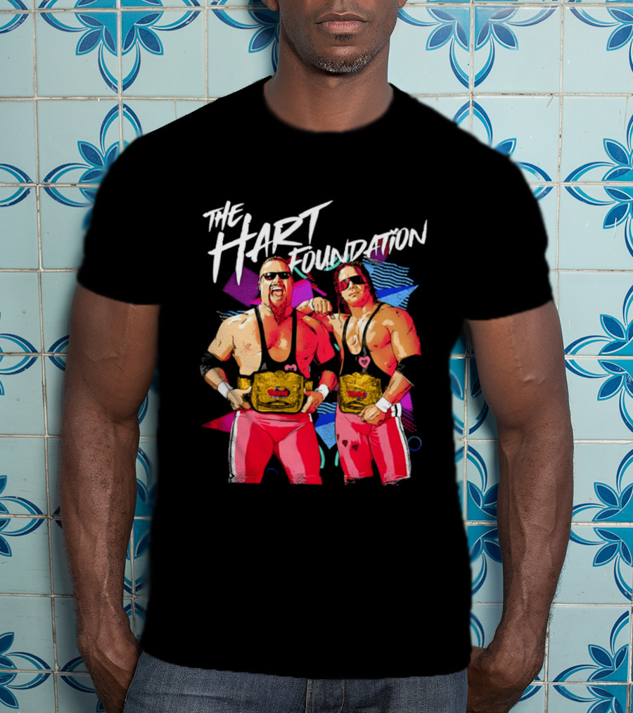 The Hart Foundation WWE Champions With Belts And Sunglasses T-Shirt