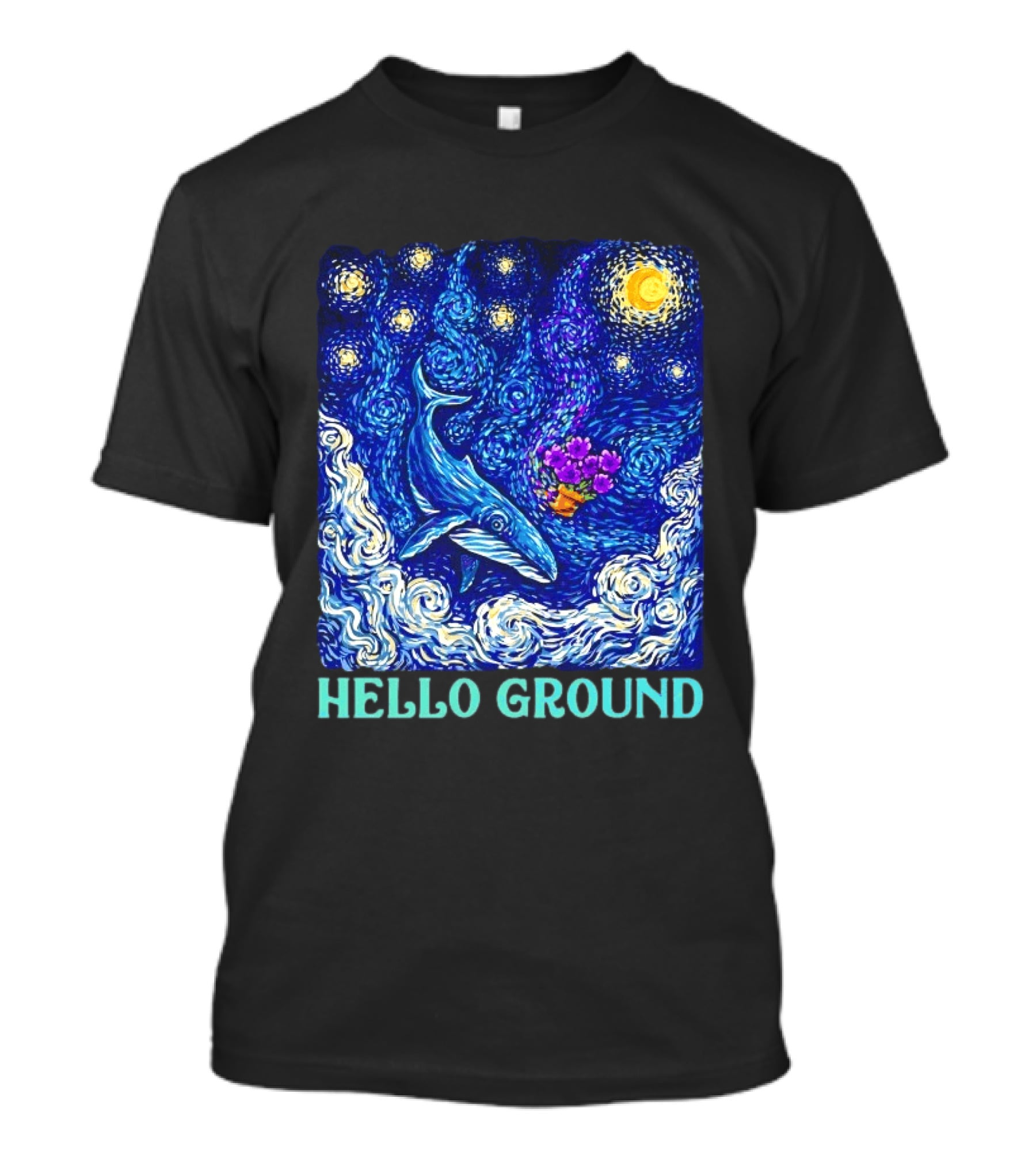 The Hitchhiker's Guide To The Galaxy Starry Night Hello Ground Whale T-Shirt