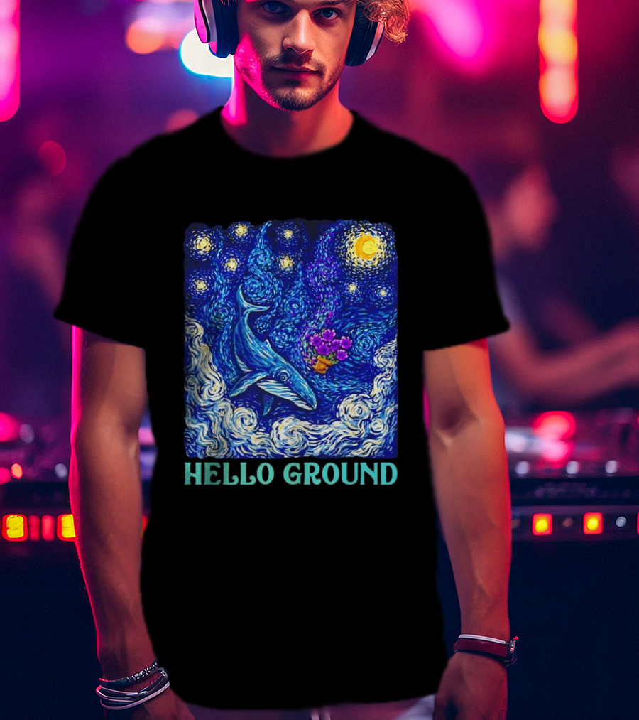 The Hitchhiker's Guide To The Galaxy Starry Night Hello Ground Whale T-Shirt