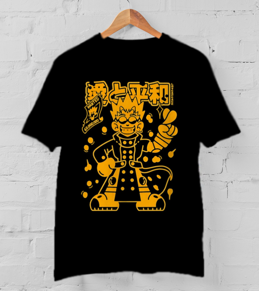 Vash The Stampede Trigun Love And Peace Japanese Text Anime T-Shirt