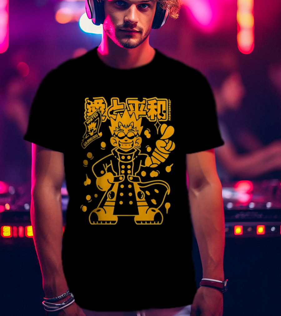 Vash The Stampede Trigun Love And Peace Japanese Text Anime T-Shirt