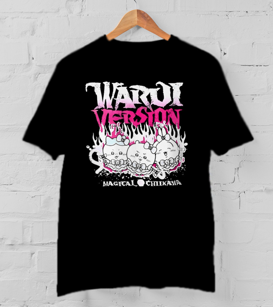 Warui Version Magical Chiikawa Characters In Fiery Pink And White T-Shirt