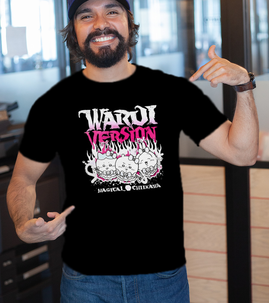 Warui Version Magical Chiikawa Characters In Fiery Pink And White T-Shirt