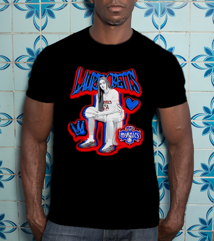 Lauren Betts Washington Mystics Basketball No. 51 Mystics Logo And Heart T-Shirt