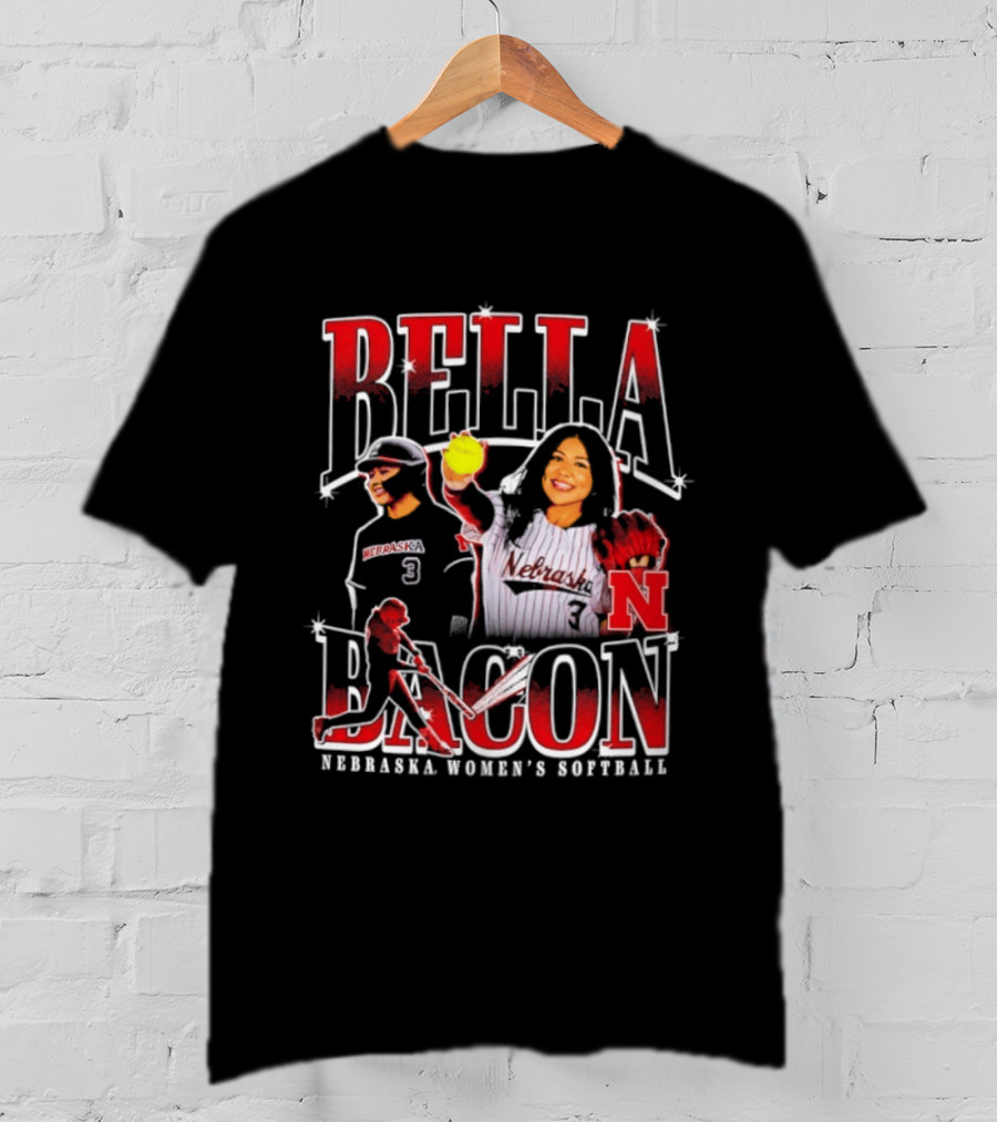 Bella Bacon Nebraska Women's Softball Cornhuskers 90s Bootleg Collage T-Shirt