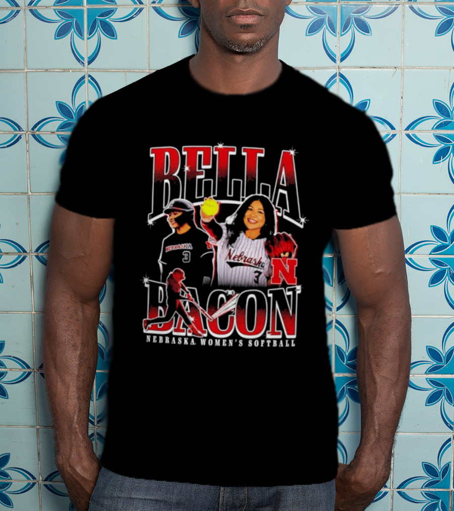 Bella Bacon Nebraska Women's Softball Cornhuskers 90s Bootleg Collage T-Shirt