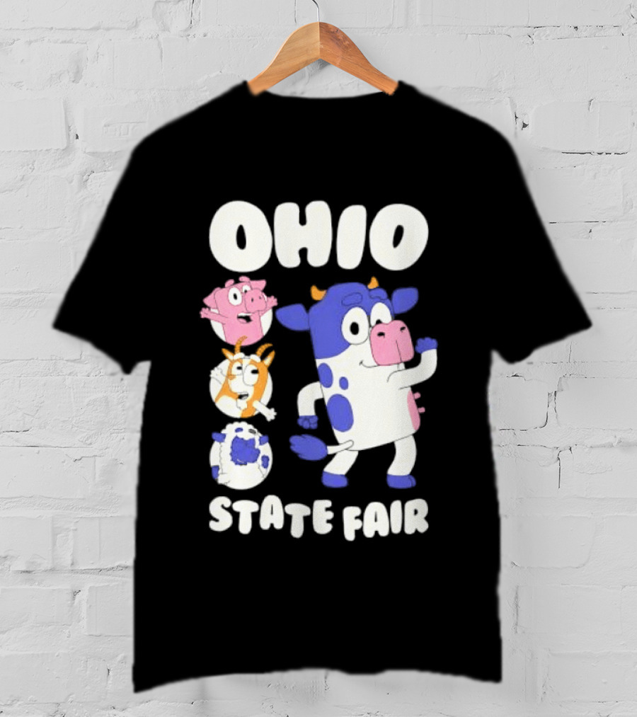 Blue Spotted Cow Pink Pig White Orange Goat Blue Sheep Farm T-Shirt