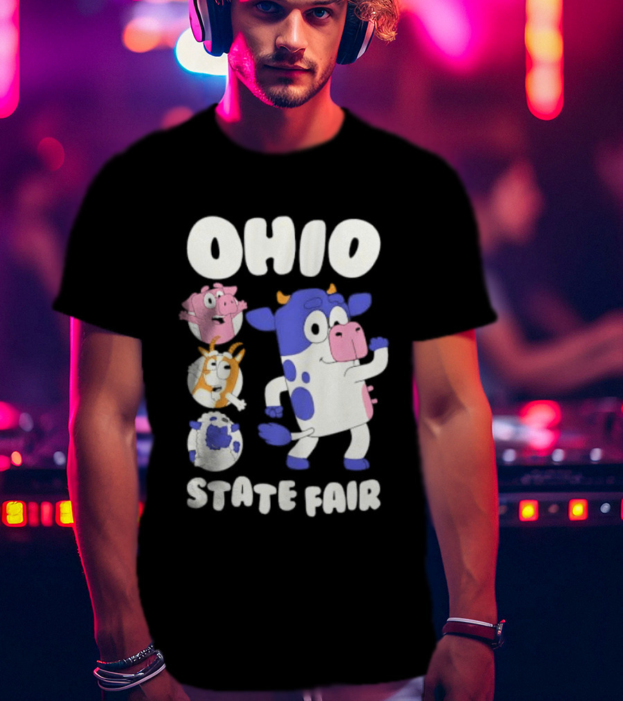 Blue Spotted Cow Pink Pig White Orange Goat Blue Sheep Farm T-Shirt