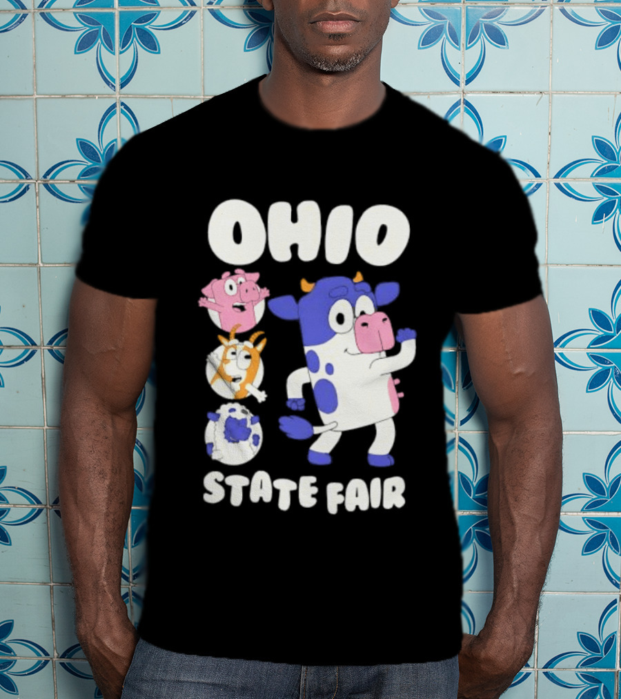 Blue Spotted Cow Pink Pig White Orange Goat Blue Sheep Farm T-Shirt
