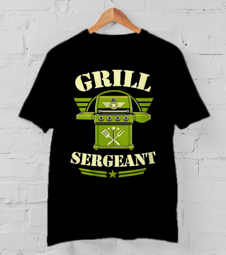 Grill Sergeant Military Style Barbecue Theme With Star Emblem And Utensils T-Shirt