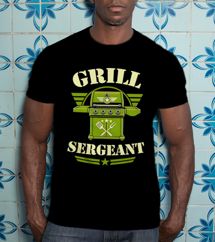 Grill Sergeant Military Style Barbecue Theme With Star Emblem And Utensils T-Shirt