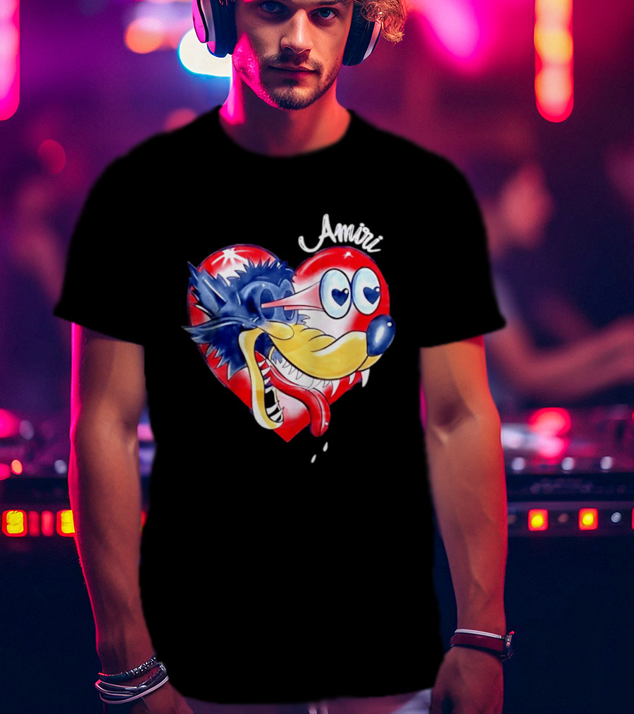 Heart Wolf Amiri Iconic Pop Art Style Fusion T-Shirt